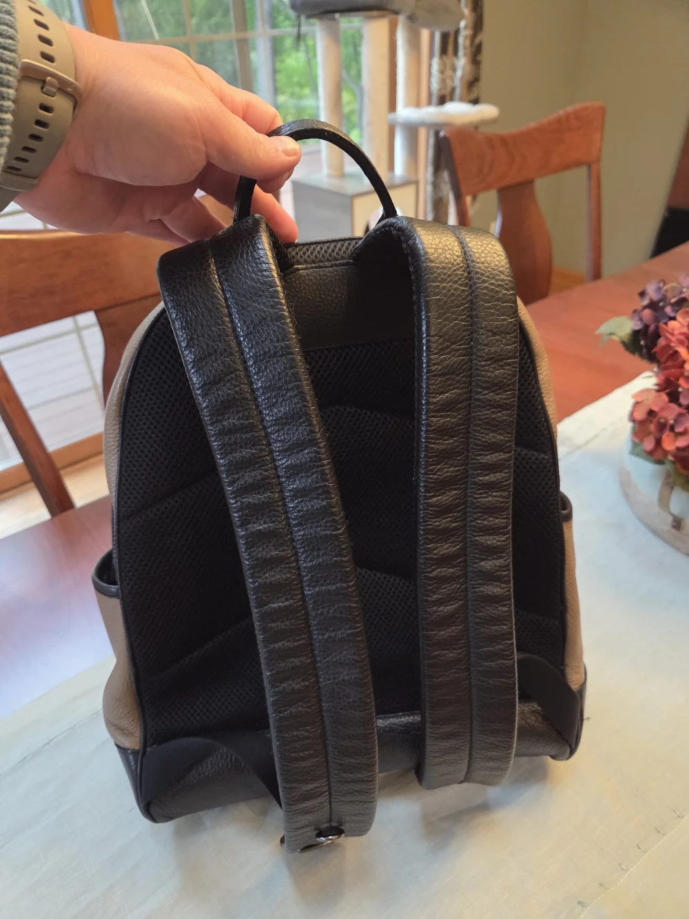 Coach Thompson Beige Taupe and Black Leather Backpack